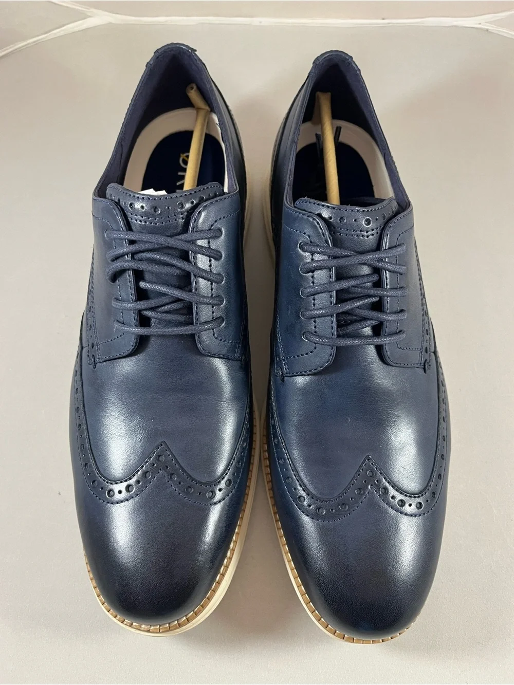 NIB Cole Haan Original Grand Shortwing Navy Leather Oxford with Ivory Sole